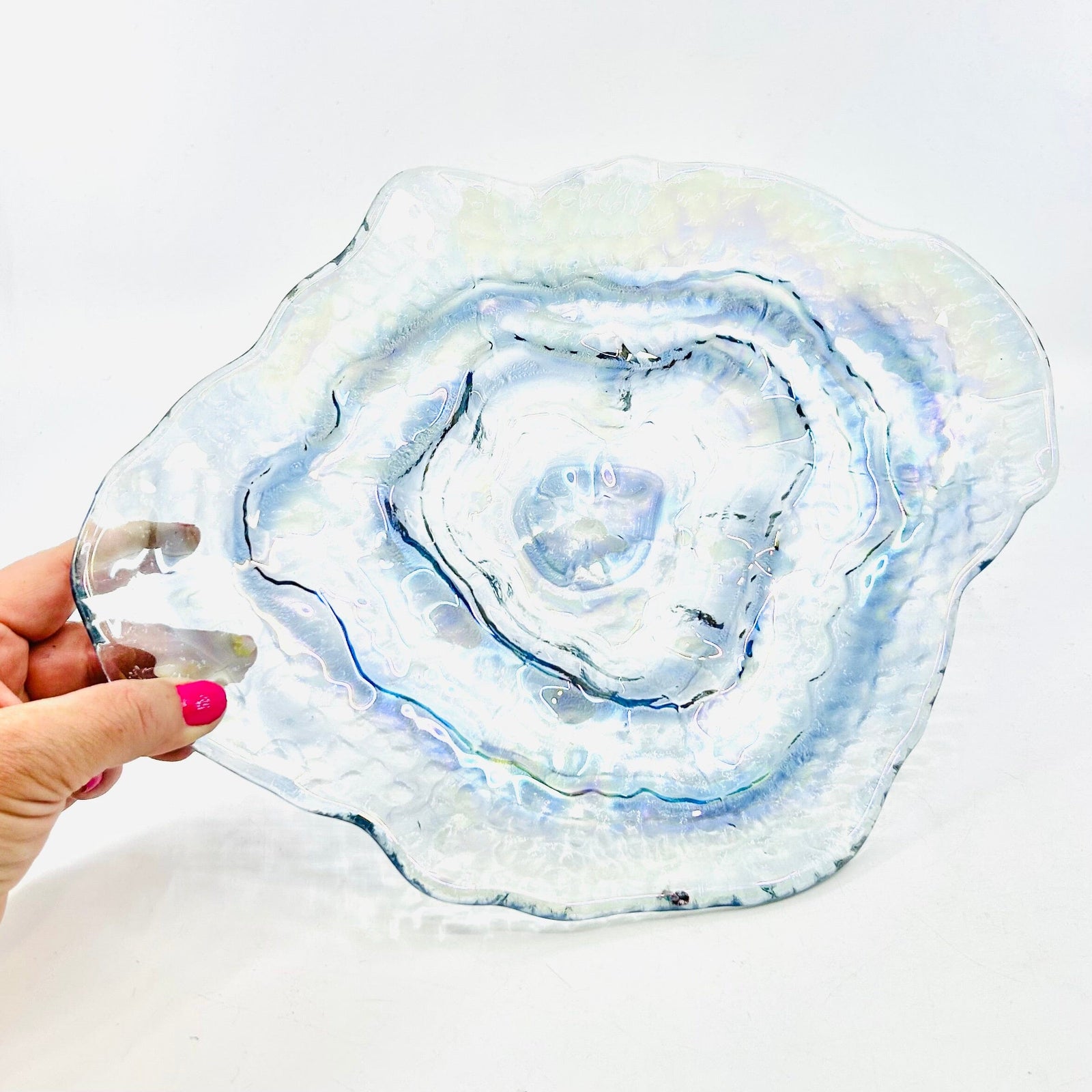 Glass Iridescent Fusion Platter, Oyster Shell 41 Decor Chesapeake Bay 