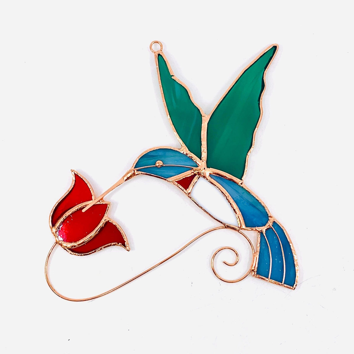 Stained Glass Suncatcher, Hummingbird Red Flower Ornament Gift Essentials 