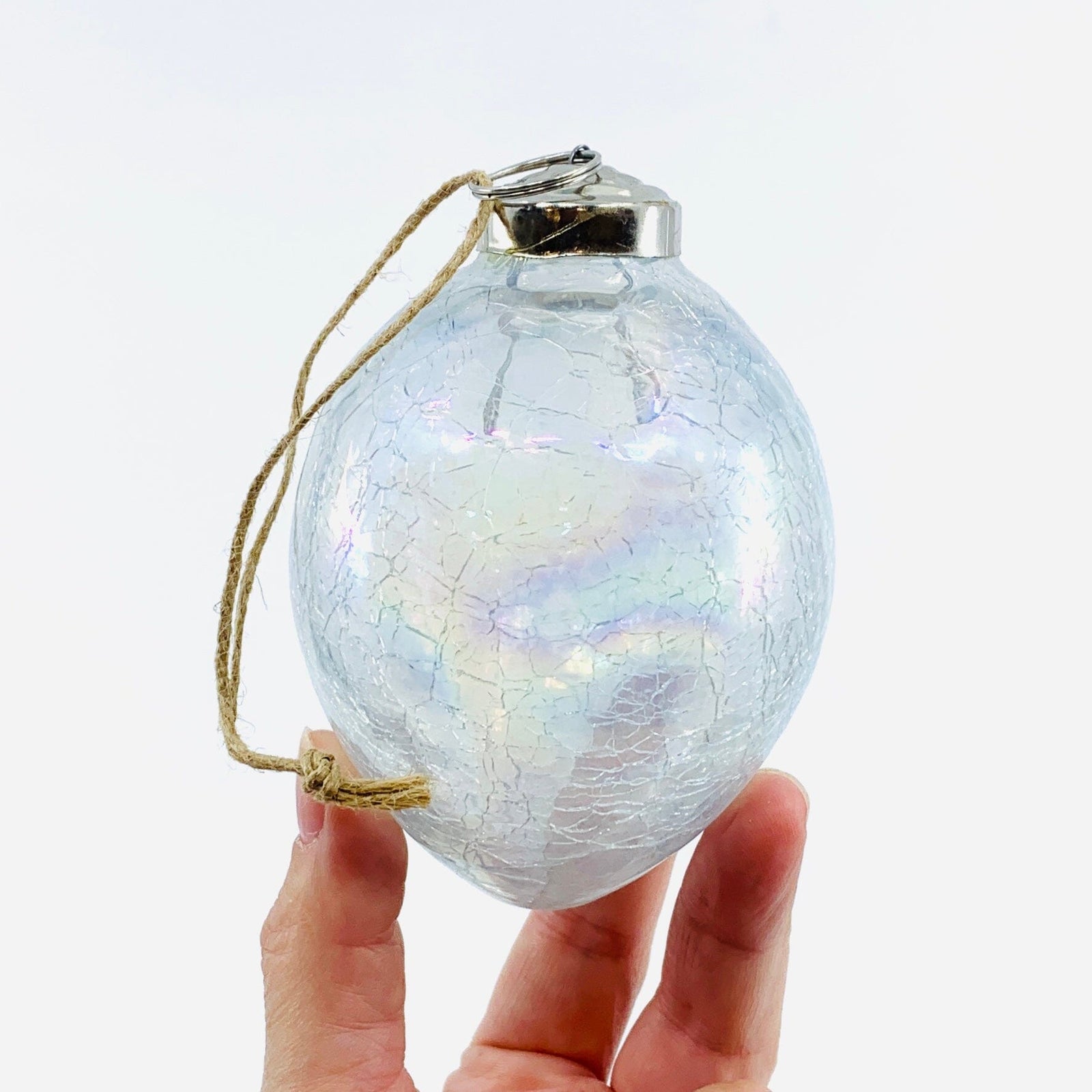 Crackle Glass Oval Ornament 57, Clear Luster Ornament India House Brass 