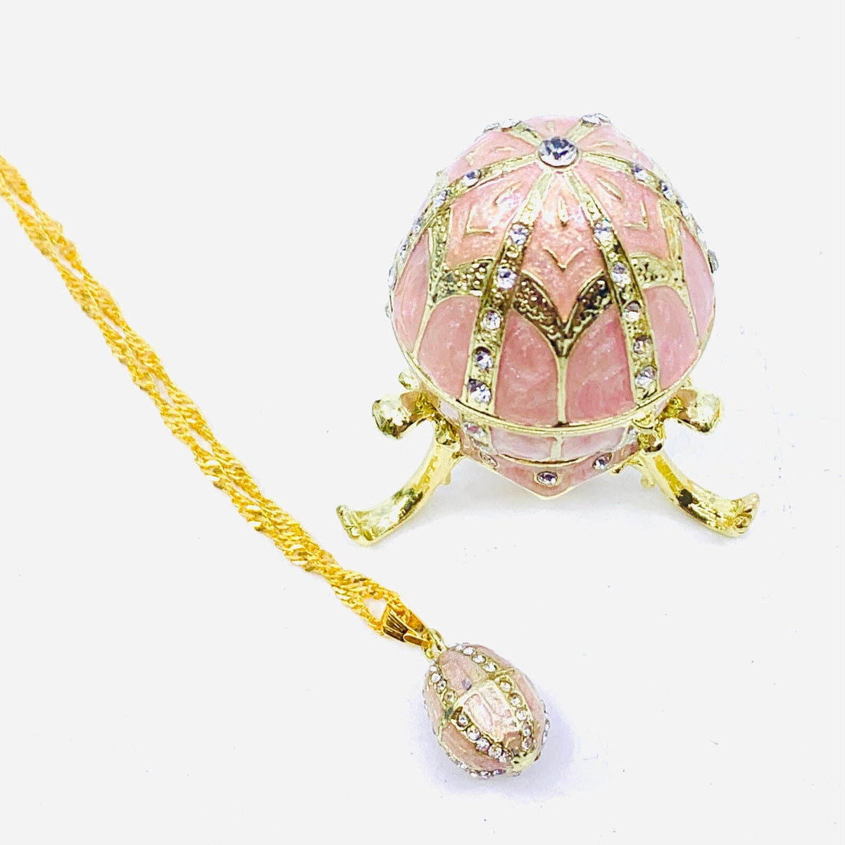 Bejeweled Enamel Trinket Box and Pendant 23, Pink Faberge Style Egg Decor Kubla Craft 