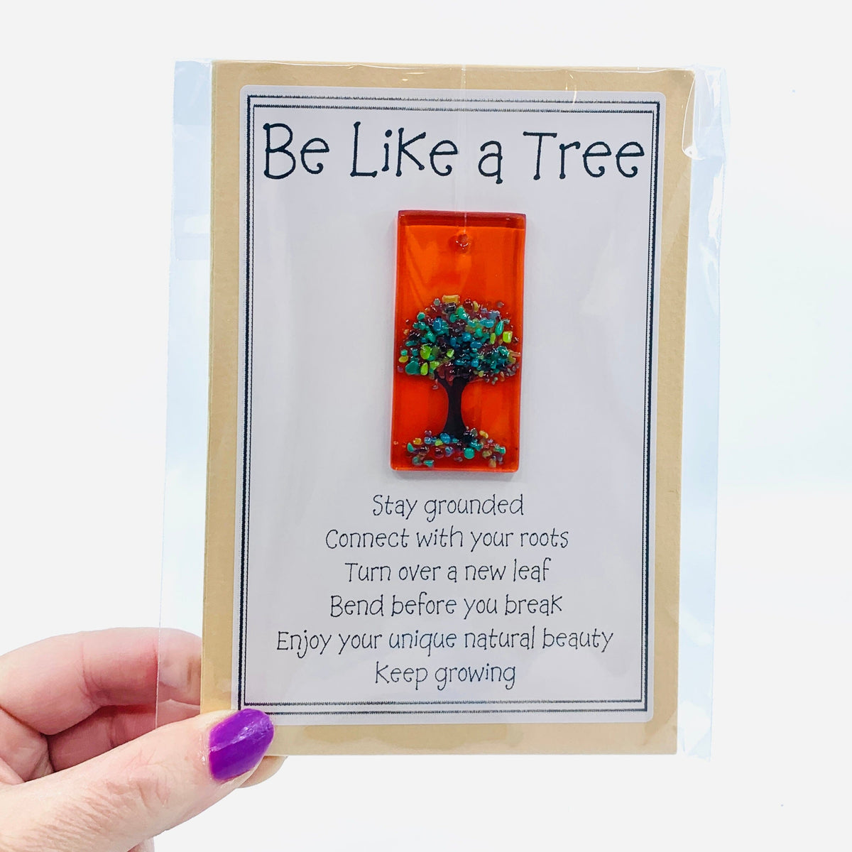 Fused Glass "Be Like a Tree” Suncatcher 30 Decor Glimmer Glass Gifts 
