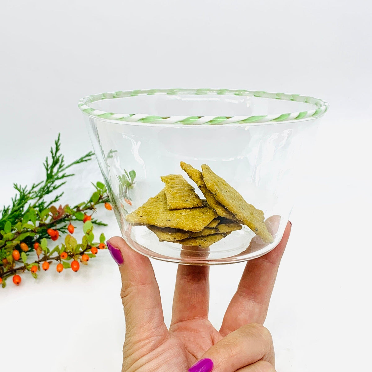 Candy Cane Rim Bowl, Green Decor Creative Co-Op 