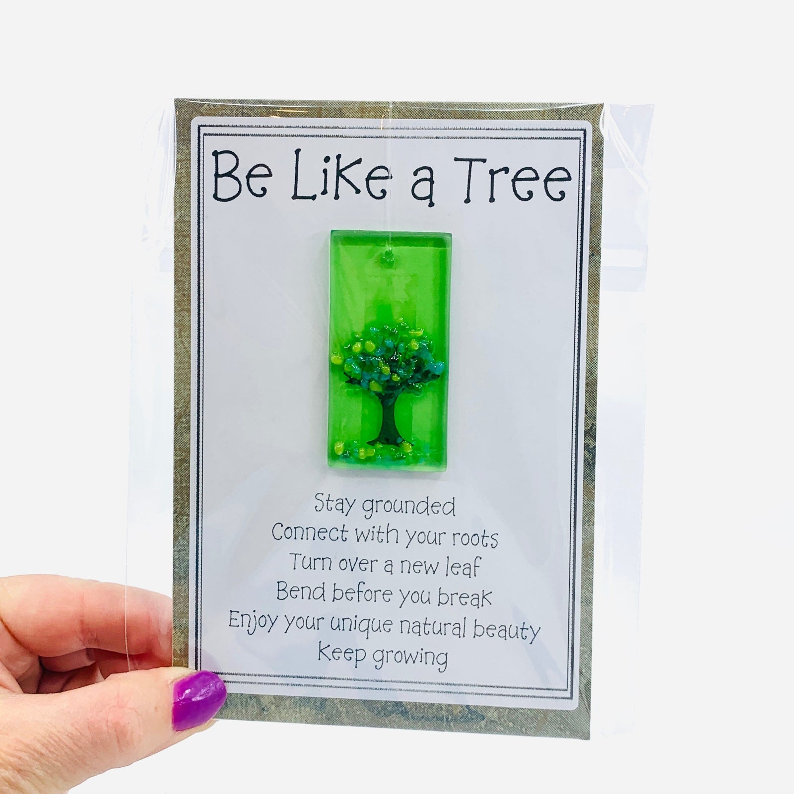 Fused Glass "Be Like a Tree” Suncatcher 22 Decor Glimmer Glass Gifts 