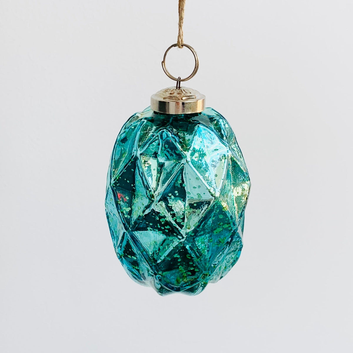 Glass Faceted Oval Ornament 49, Aqua Ornament India House Brass 