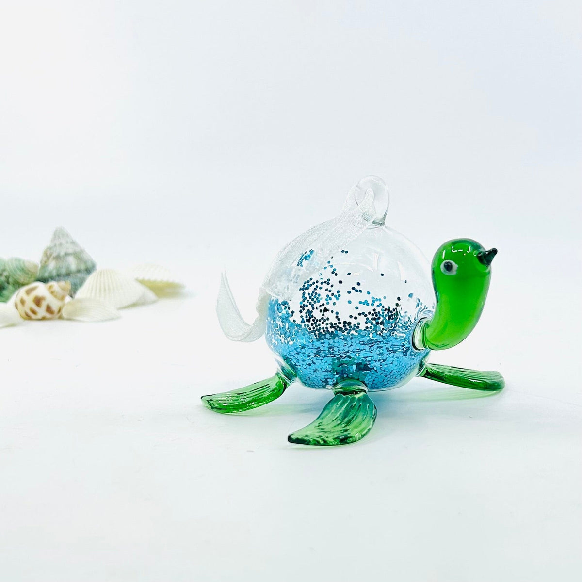 Blue Glitter Glass Sea turtle Ornament Decor Beachcombers 