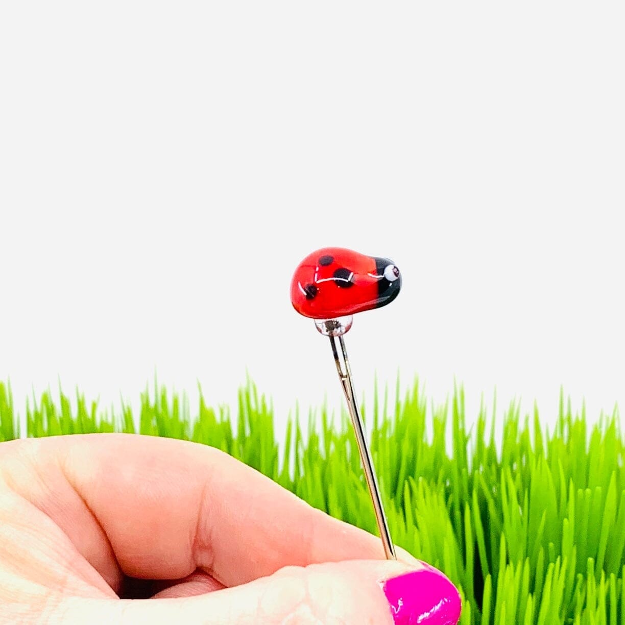 Tiny Glass Animal Garden Stake 23, Ladybug Decor - 