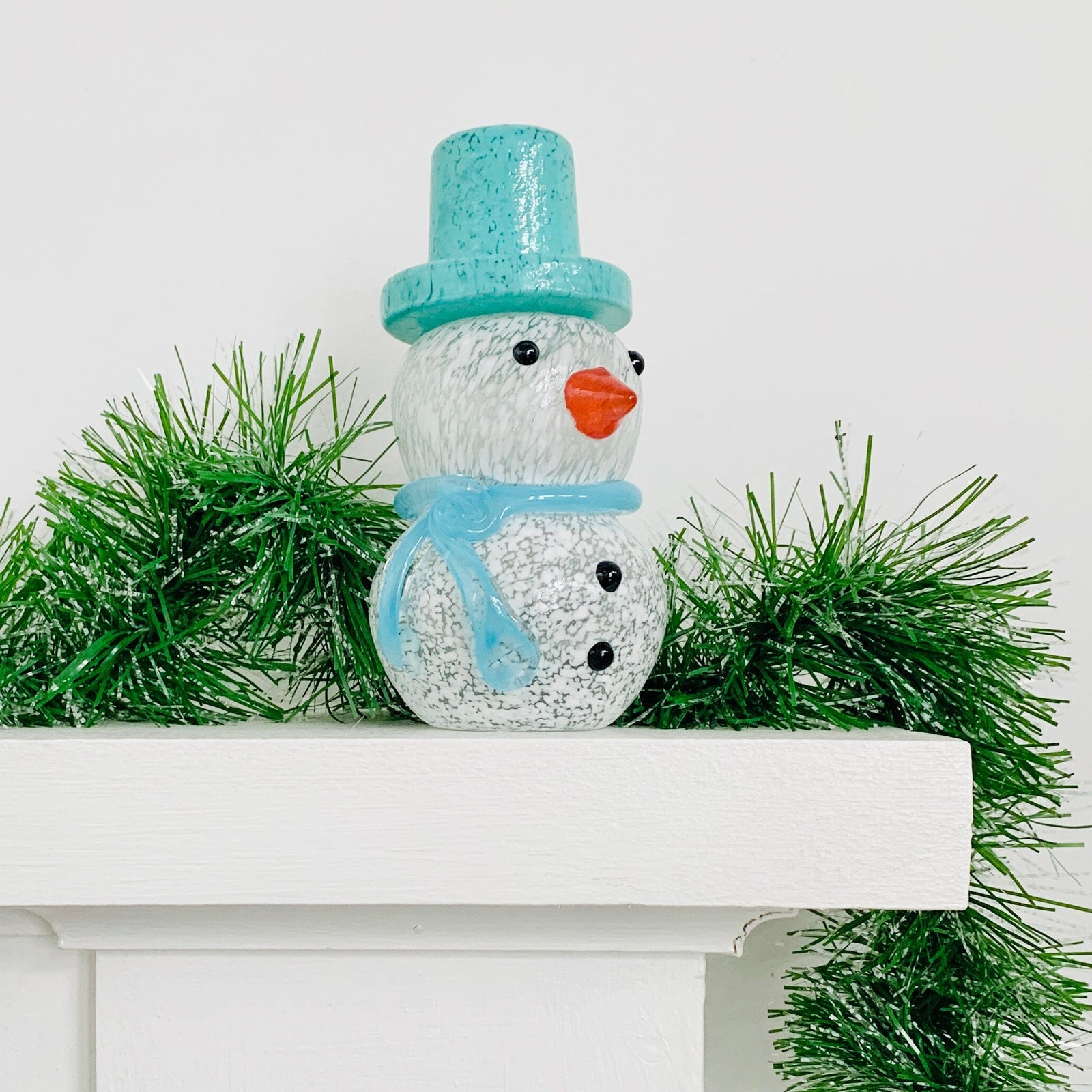 Blown Glass Snowman - Blue Scarf Diamond Star Small 