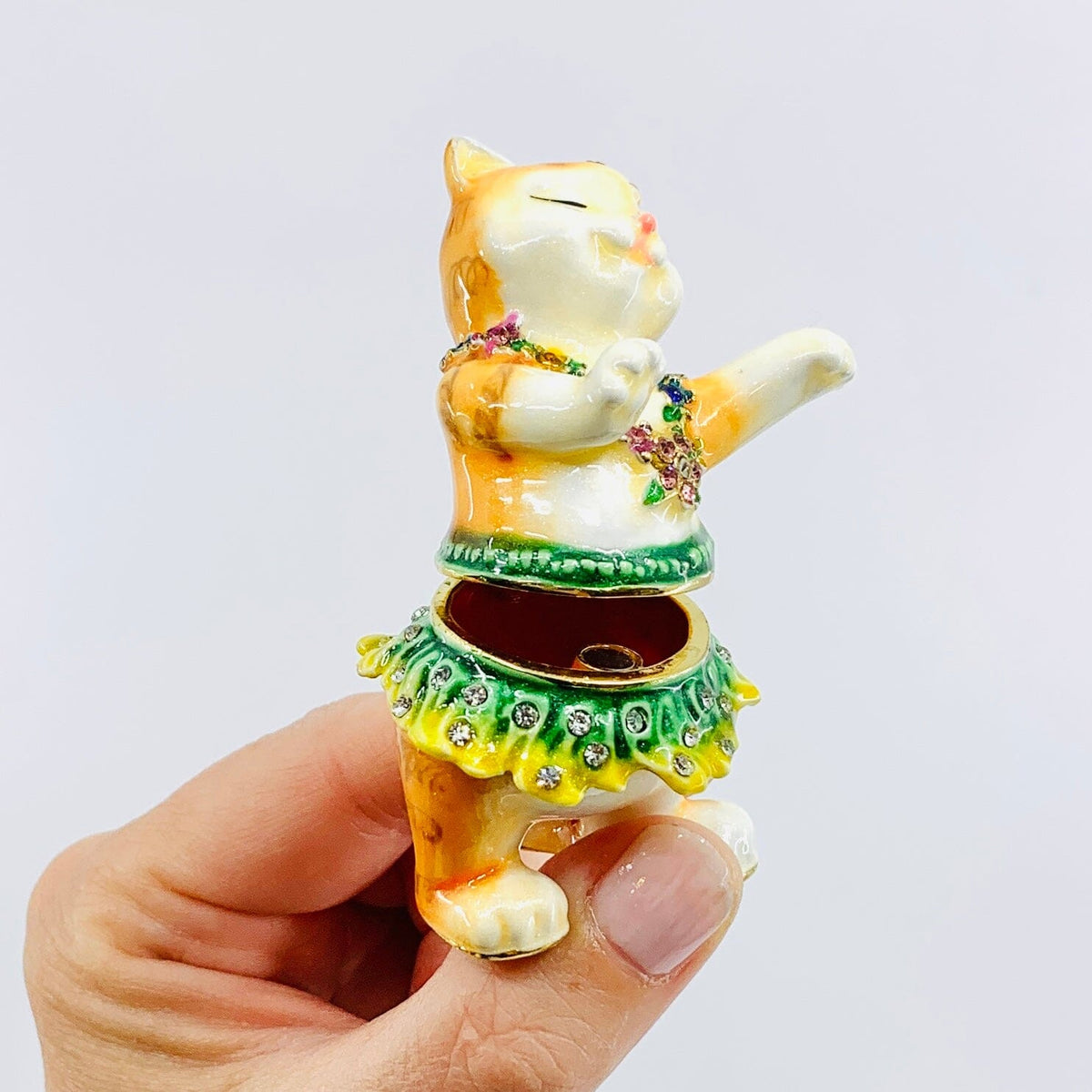 Bejeweled Enamel Trinket Box 32, Hula Cat Decor Kubla Craft 