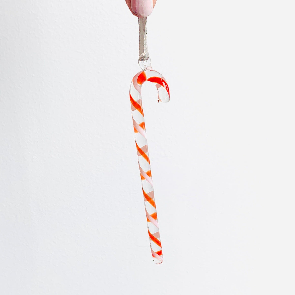 Glass Candy Cane Ornament 239, White Red and Clear