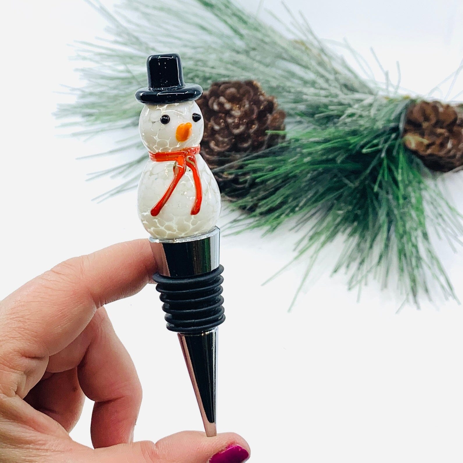 Glass Bottle Stopper, Snowman - 