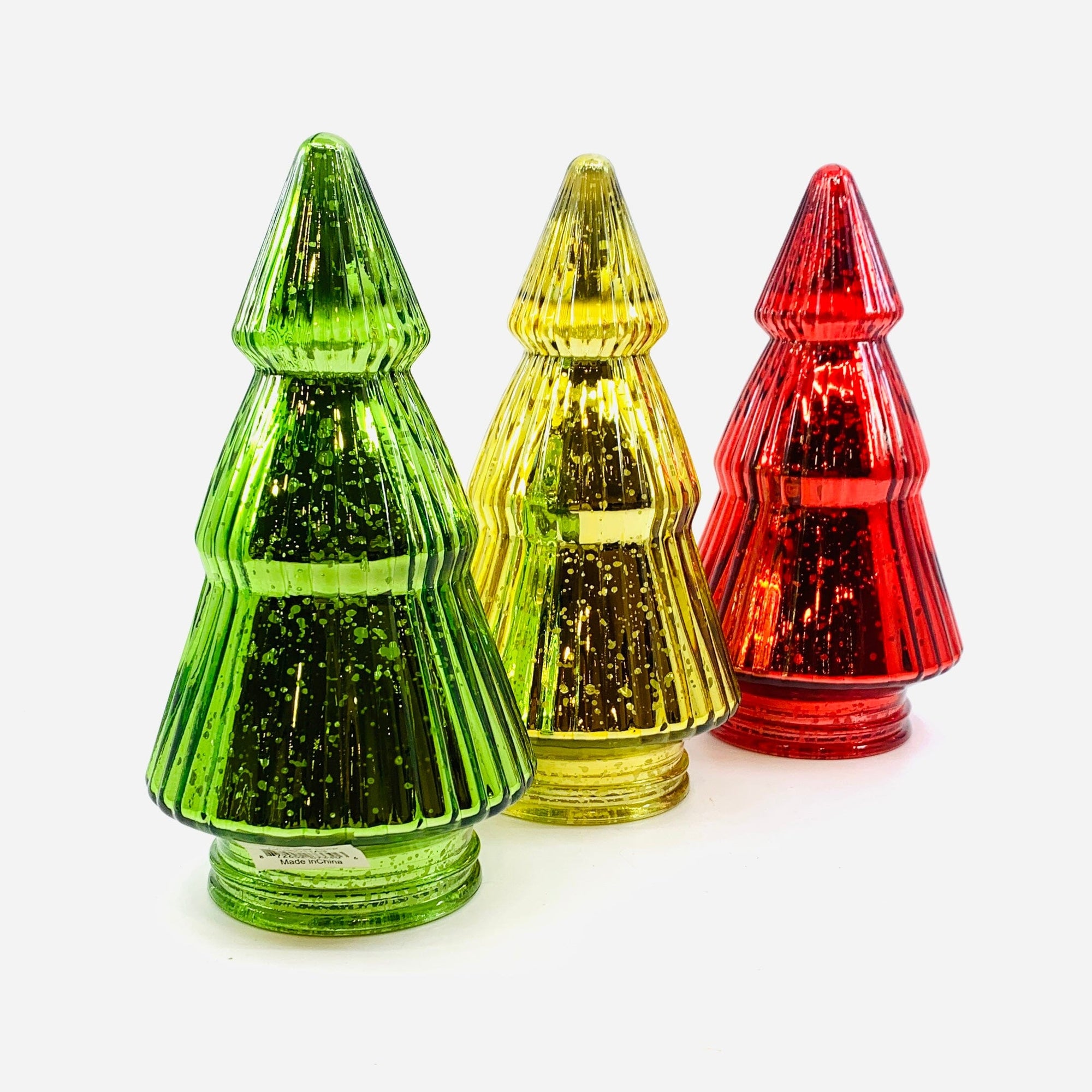 Mercury Glass Ribbed Tree 1, Green Diamond Star 
