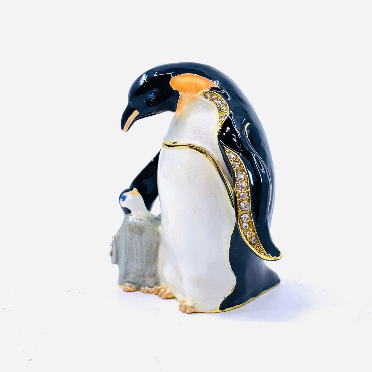 Bejeweled Enamel Trinket Box 18, Penguin and Baby Decor Kubla Craft 