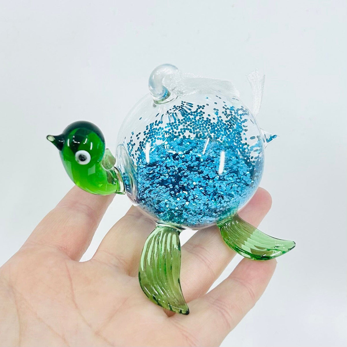 Blue Glitter Glass Sea turtle Ornament Decor Beachcombers 