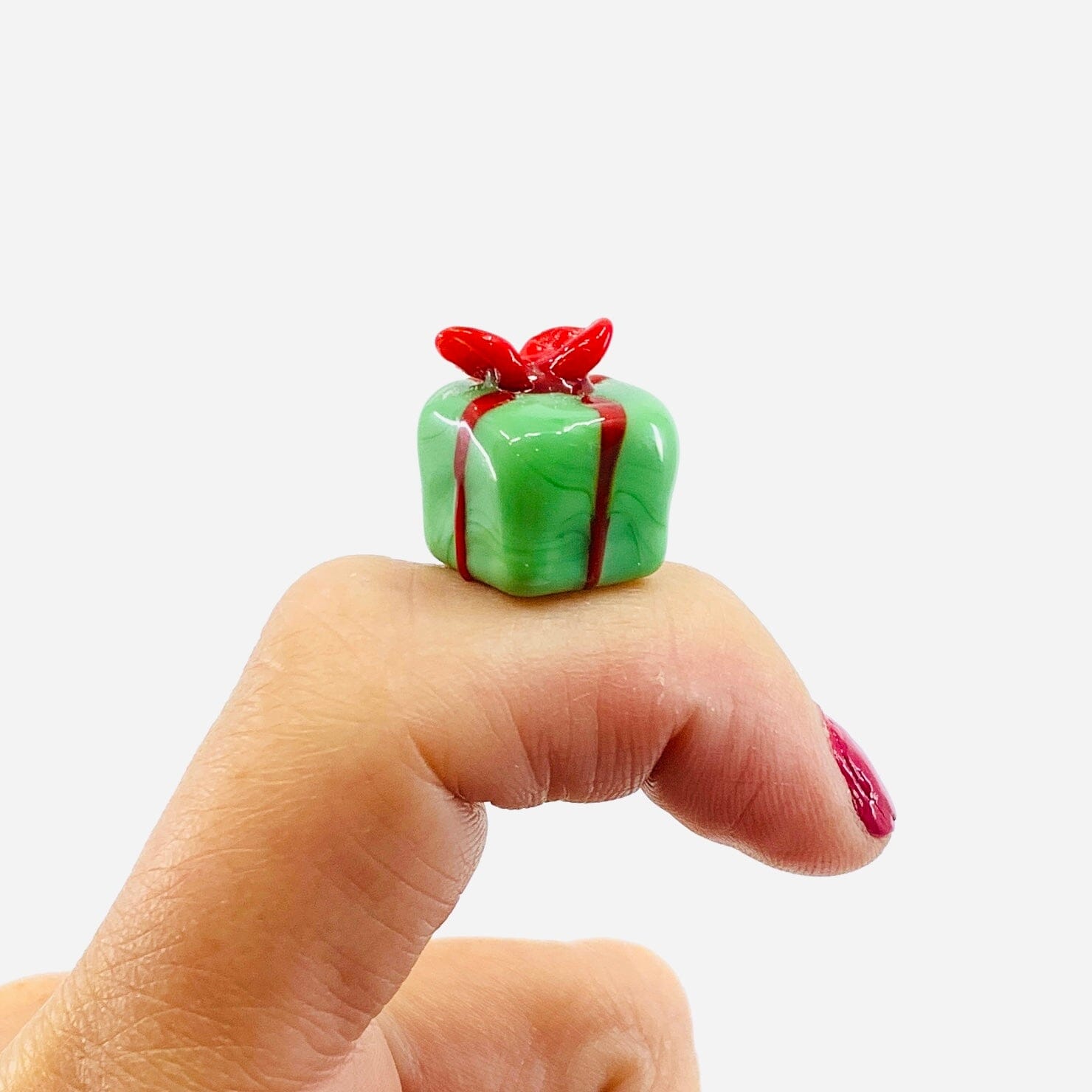 Tiny Christmas Figurine - Holiday Presents Miniature Alex Tiny Green with Red Bow 