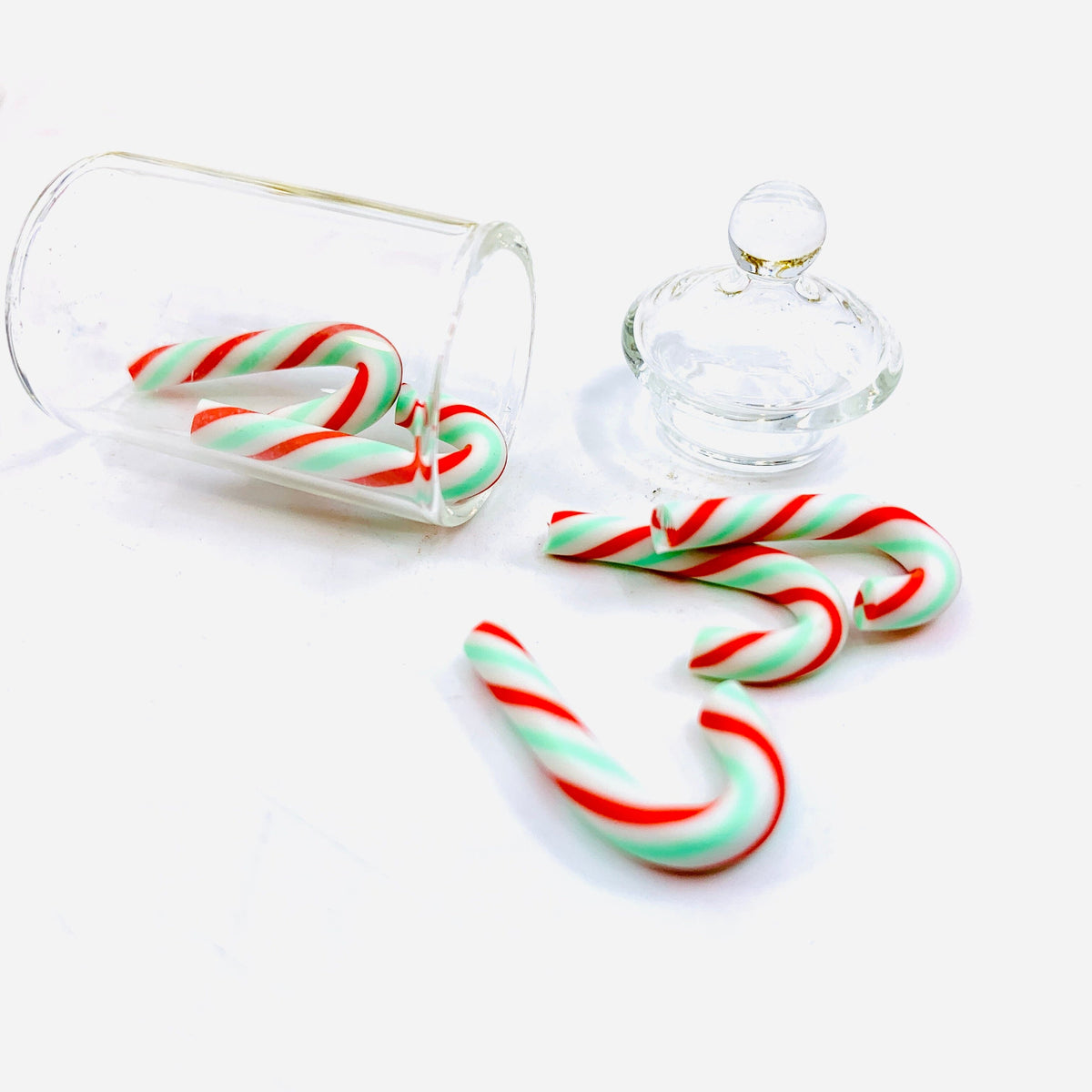 Tiniest Glass Jar of Mint and Red Candy Canes Miniature - 