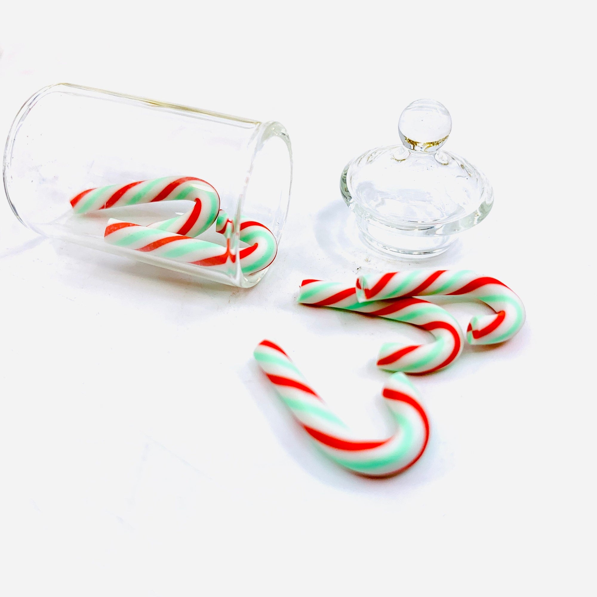 Tiniest Glass Jar of Mint and Red Candy Canes Miniature - 