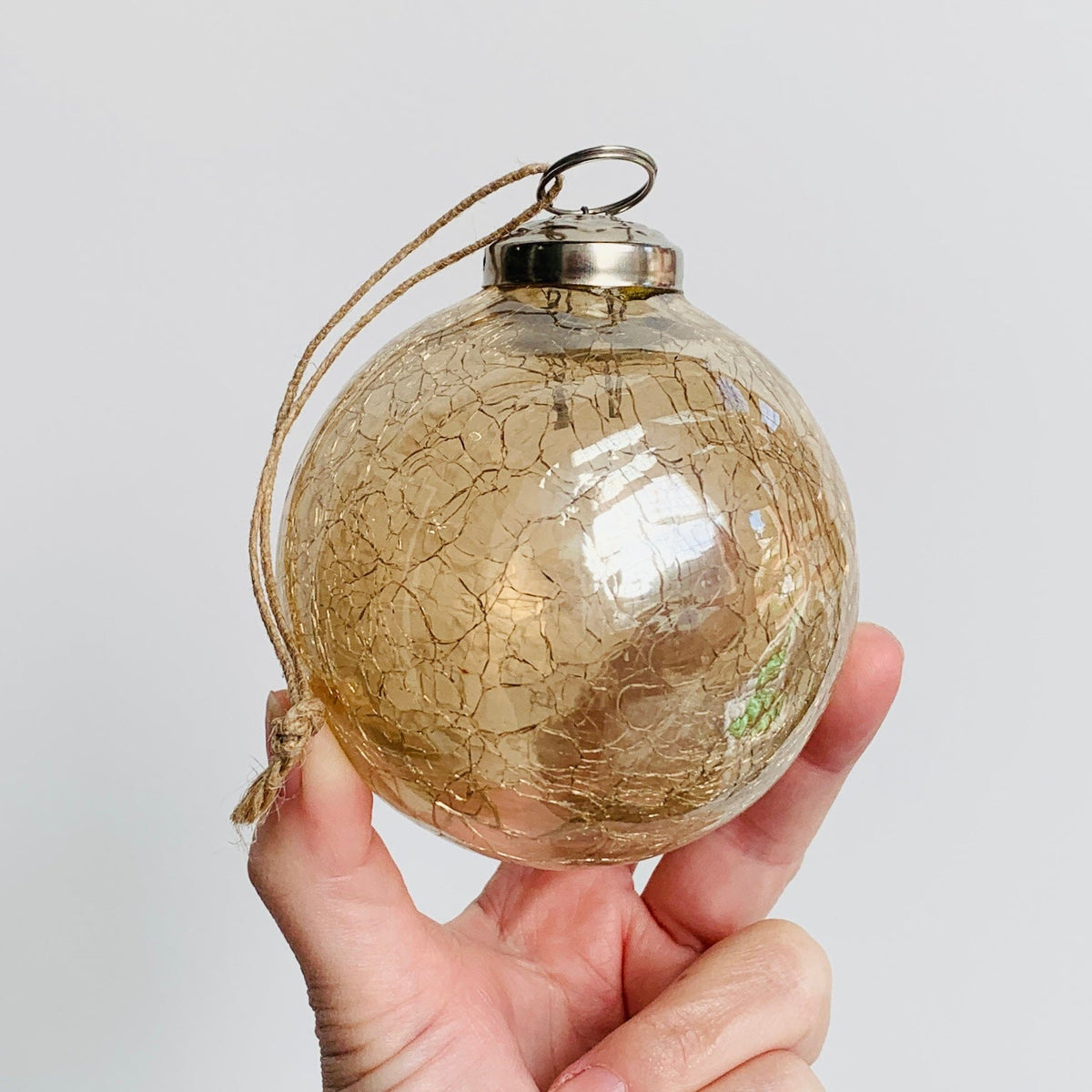 Crackle Glass Sphere Ornament 4, Champagne