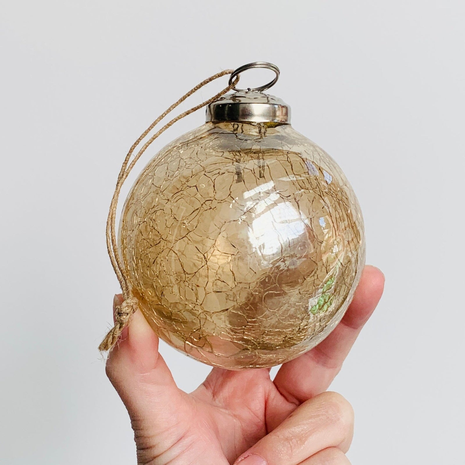 Crackle Glass Sphere Ornament 4, Champagne Ornament India House Brass 
