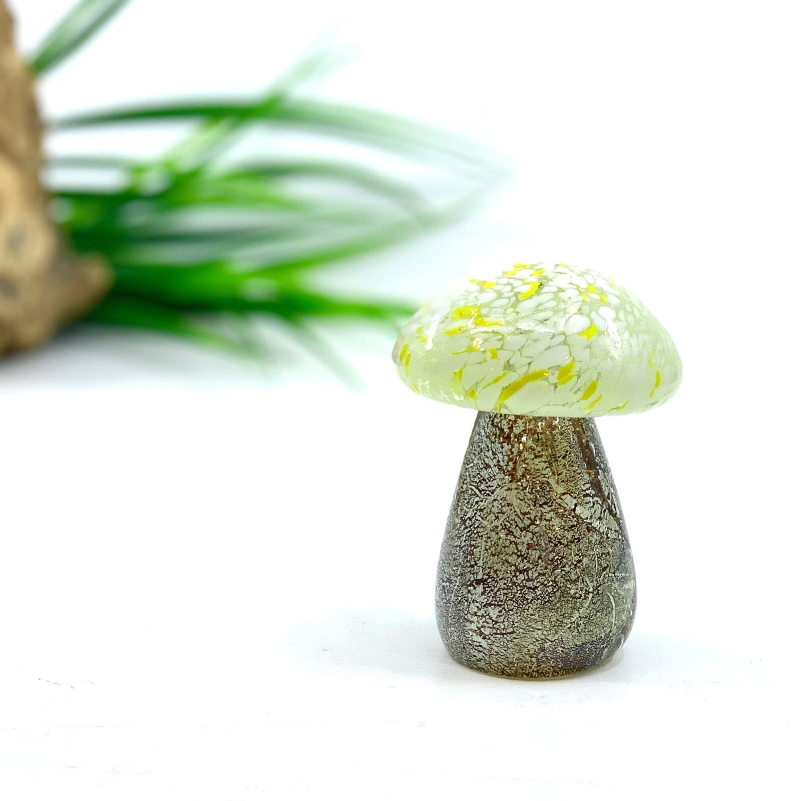 Small Glass Mushroom, Yellow Cap Decor Chesapeake Bay 