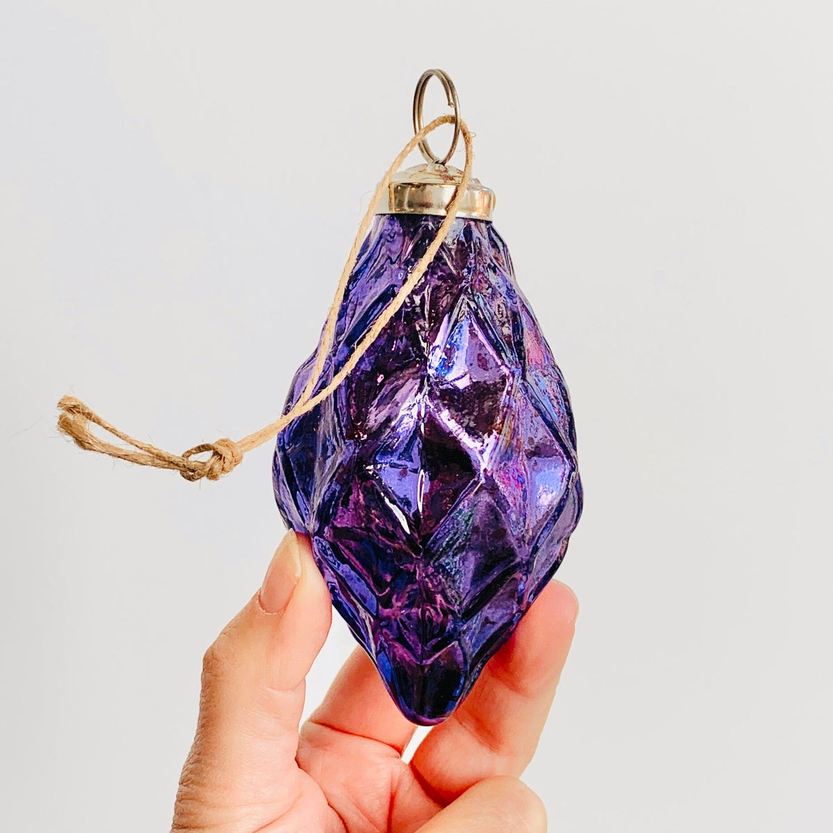 Glass Faceted Diamond Ornament 18, Purple Ornament India House Brass 