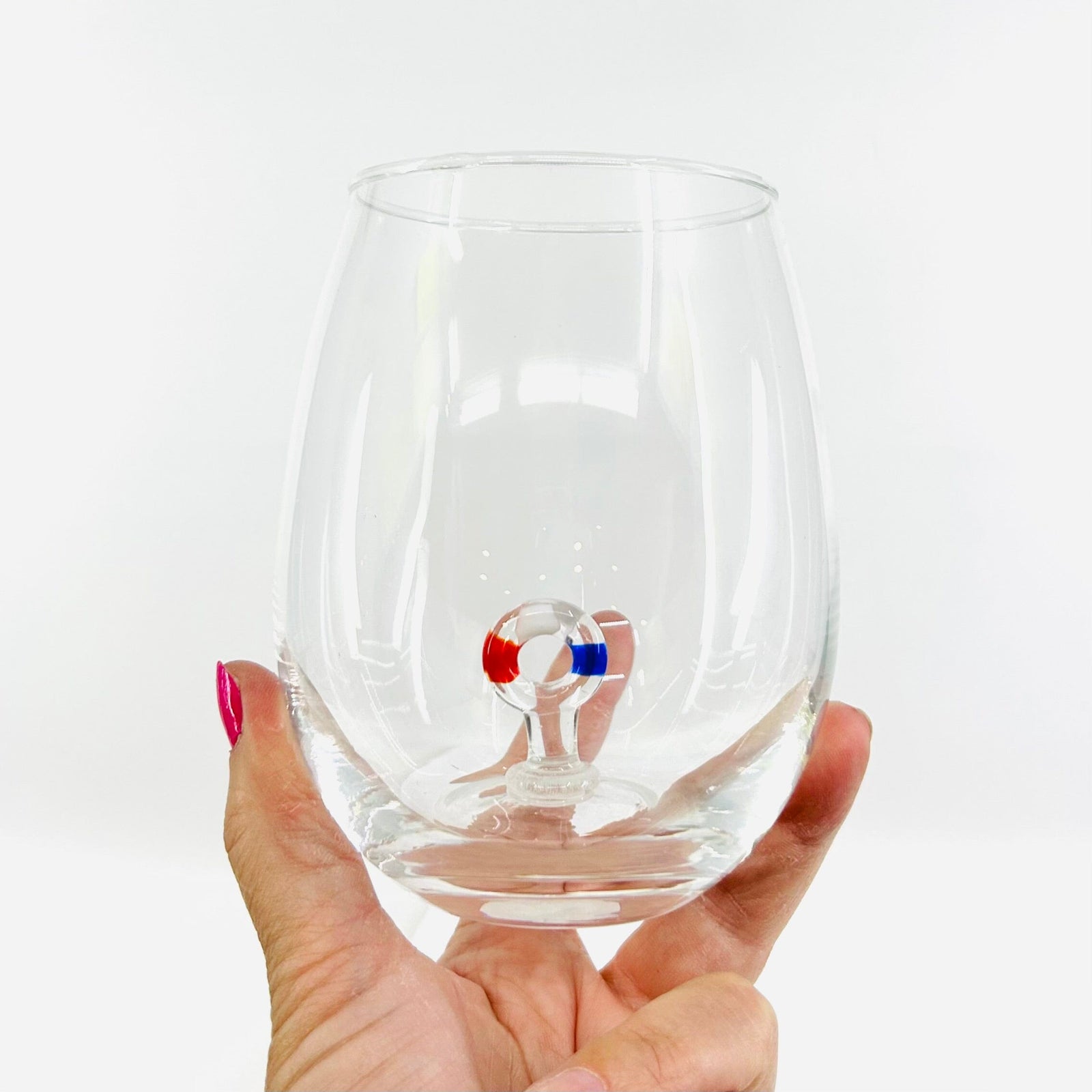 16 oz Large Pour Wine Glass, Life Preserver Decor Chesapeake Bay 