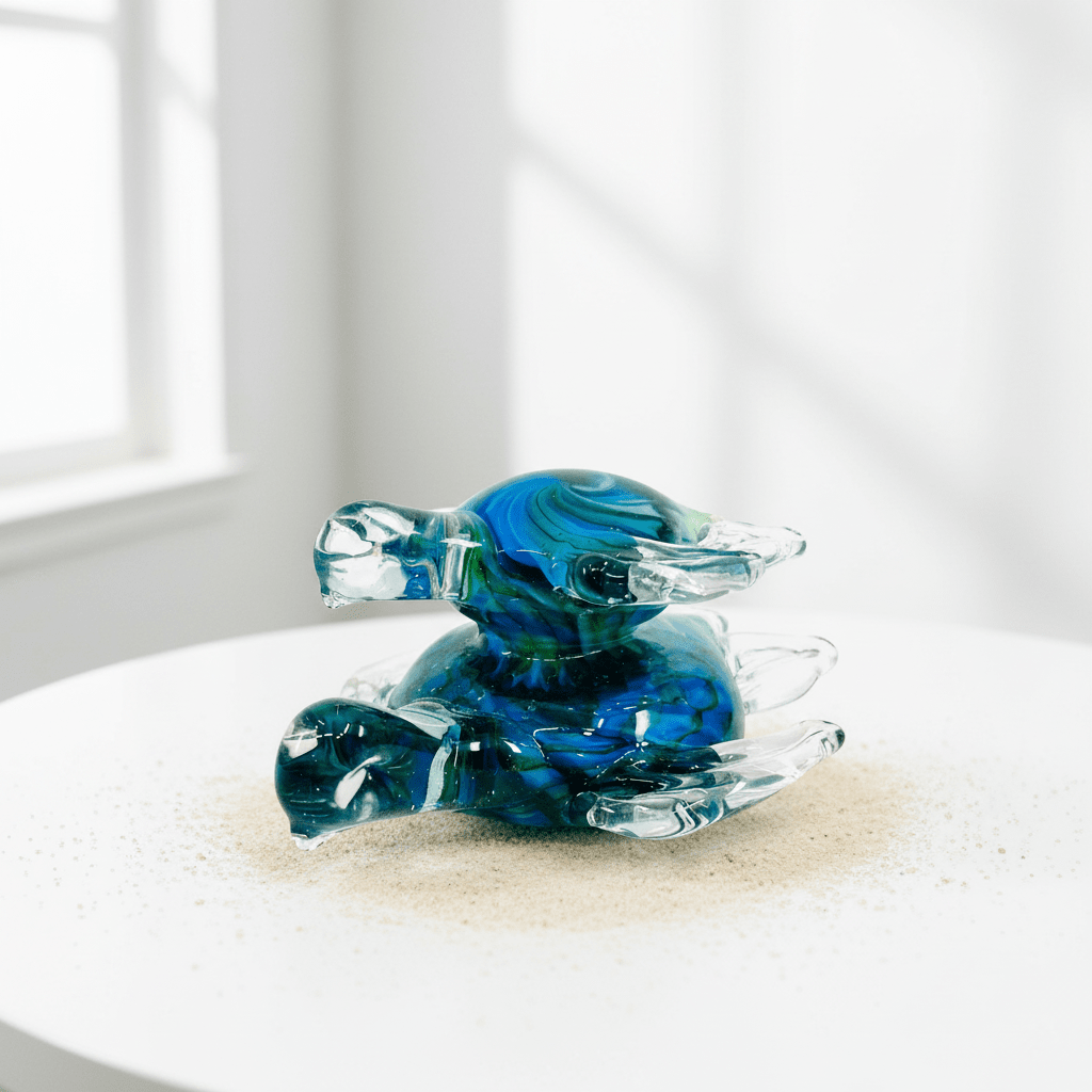 Glass Sea Turtle and Baby Paperweight Miniature Chesapeake Bay 