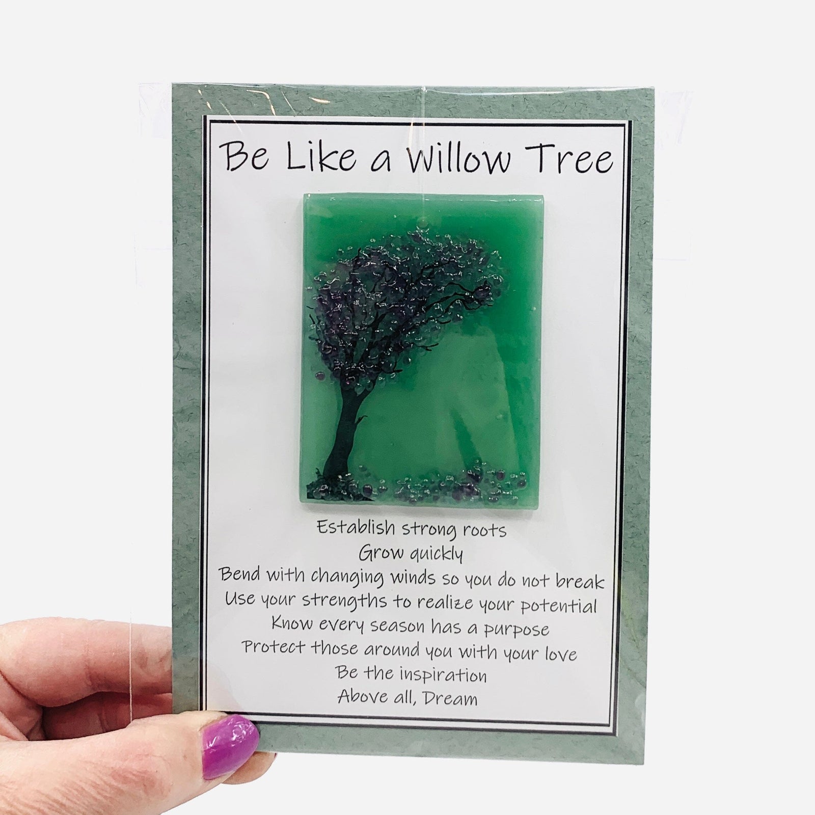 Fused Glass "Be Like a Willow Tree" Suncatcher 2 Decor Glimmer Glass Gifts 