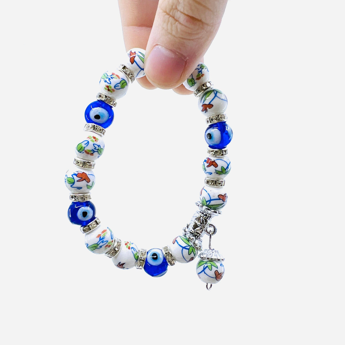 Evil Eye Dangle Glass Bead Bracelets Jewelry Kafthan 16 Green/Red Print 