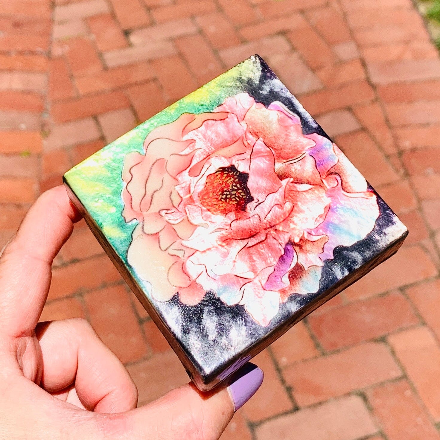 Capiz Shell Trinket Box 3, Pink Peony Decor Kubla Craft 