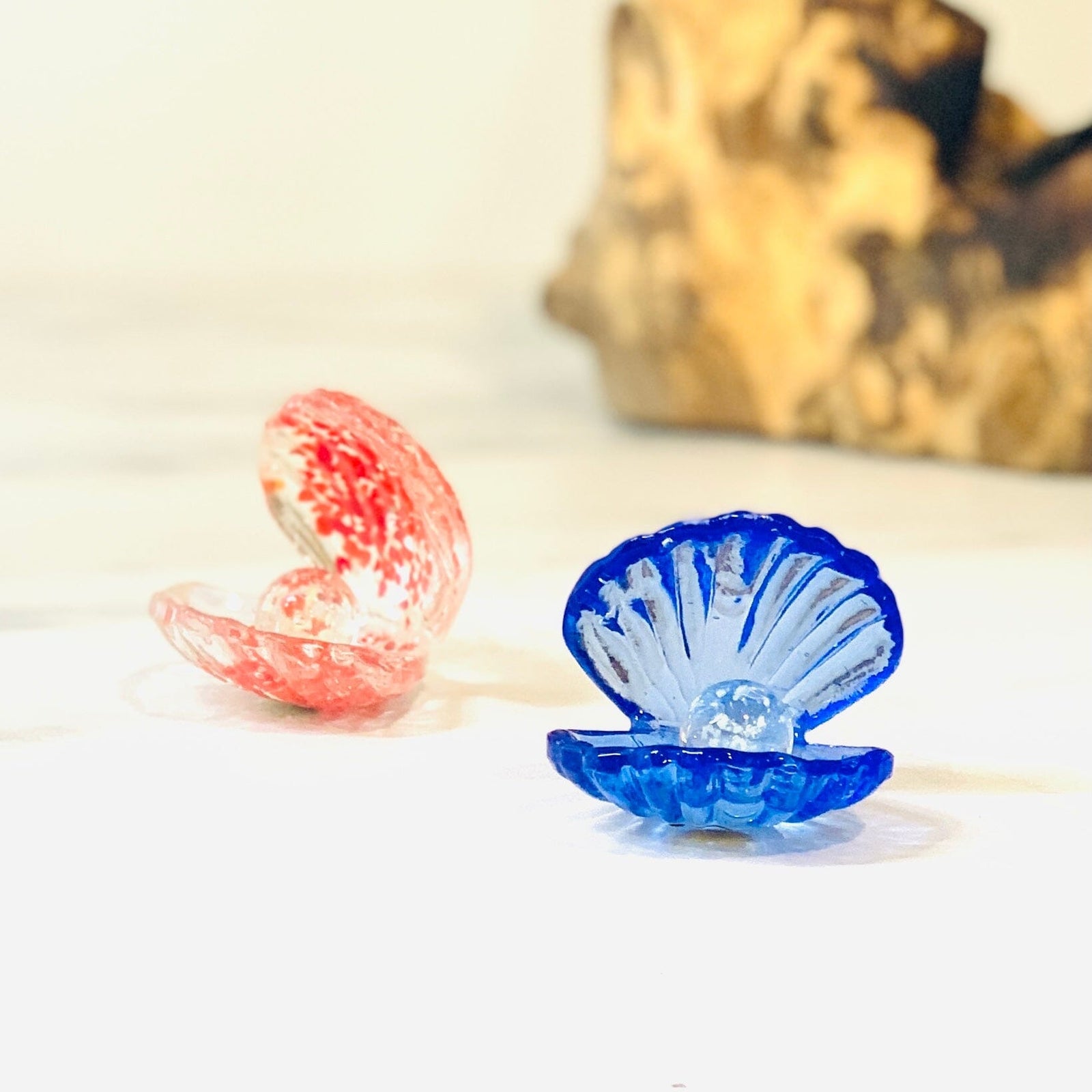 Glow in The Dark Pearl in Shell Paperweight 9, Blue Decor Chesapeake Bay 