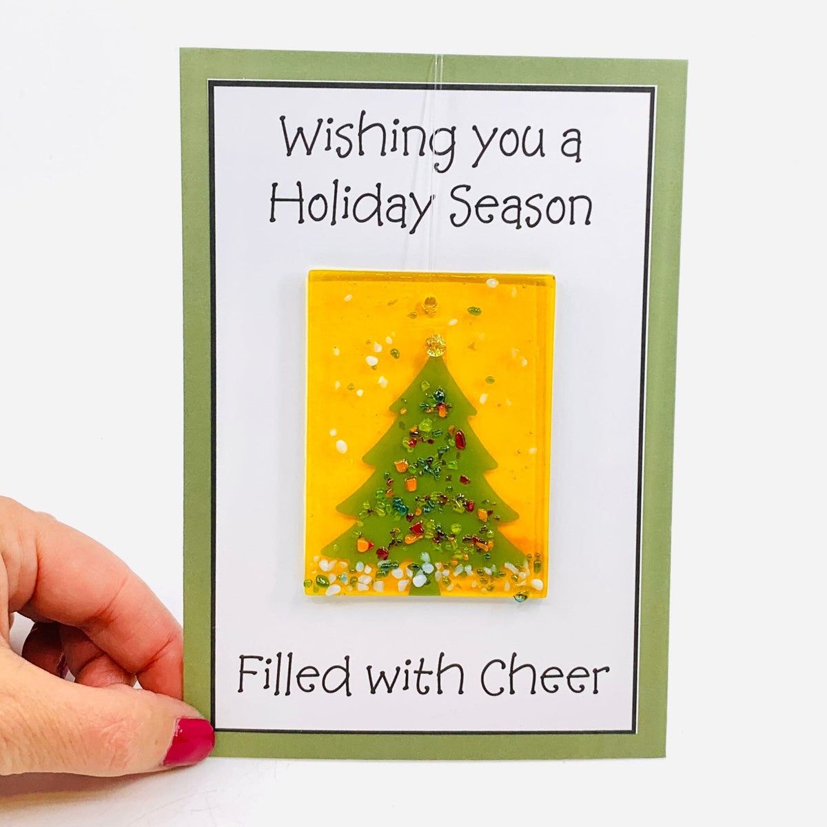 Fused Glass Christmas Tree Suncatcher, 1 Decor Glimmer Glass Gifts 