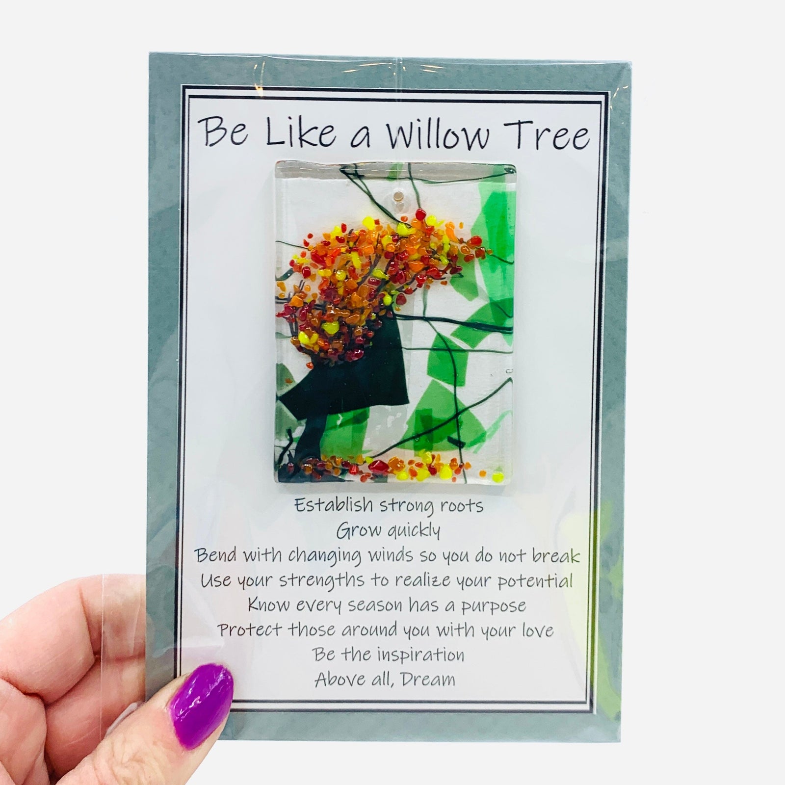 Fused Glass "Be Like a Willow Tree" Suncatcher 5 Decor Glimmer Glass Gifts 