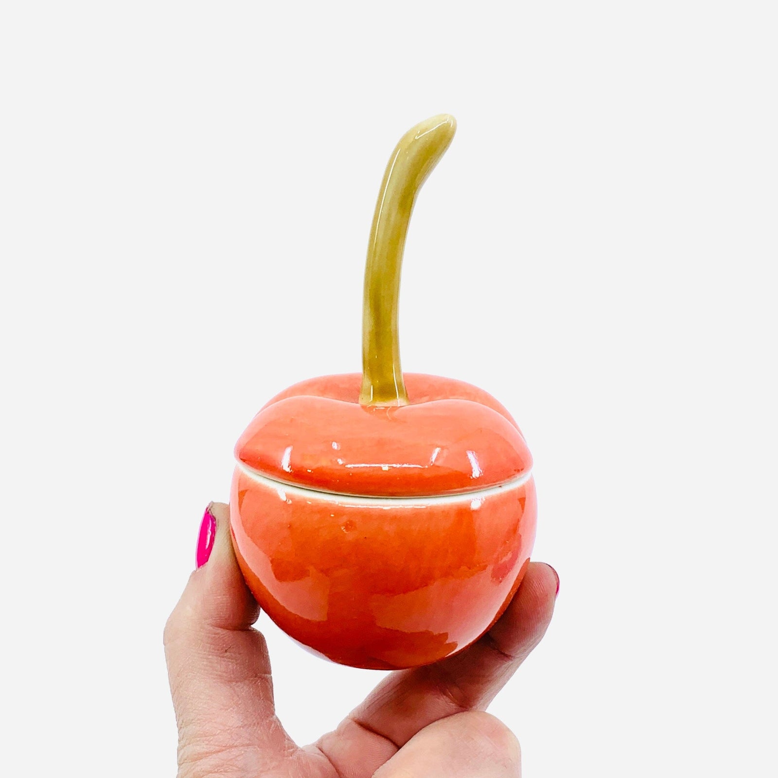 Stoneware Cherry Shaped Jar with Lid Creative Co-op 