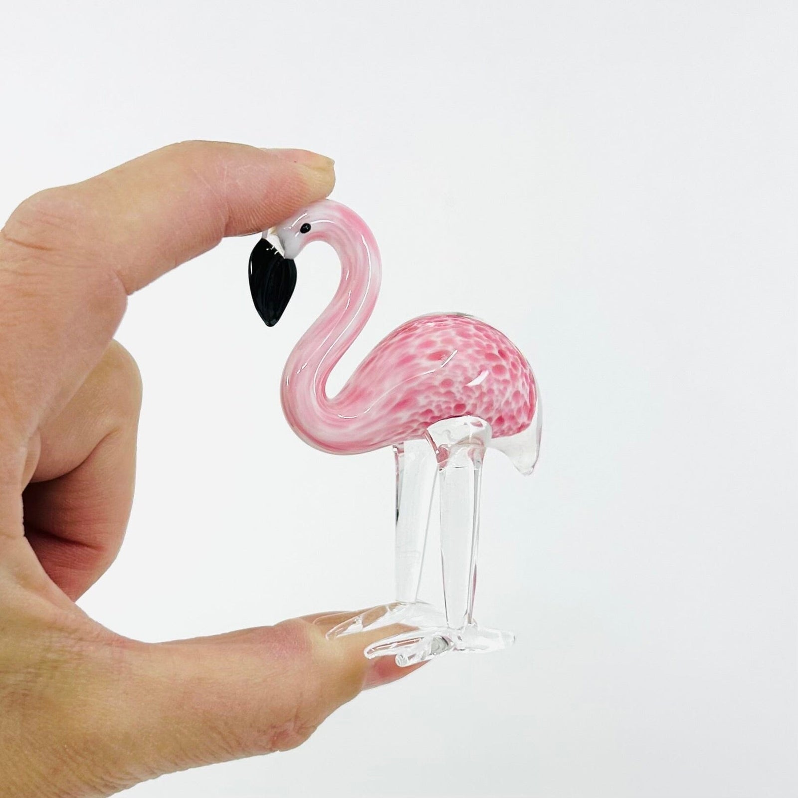 Light Pink Glass Flamingo Miniature Funing 