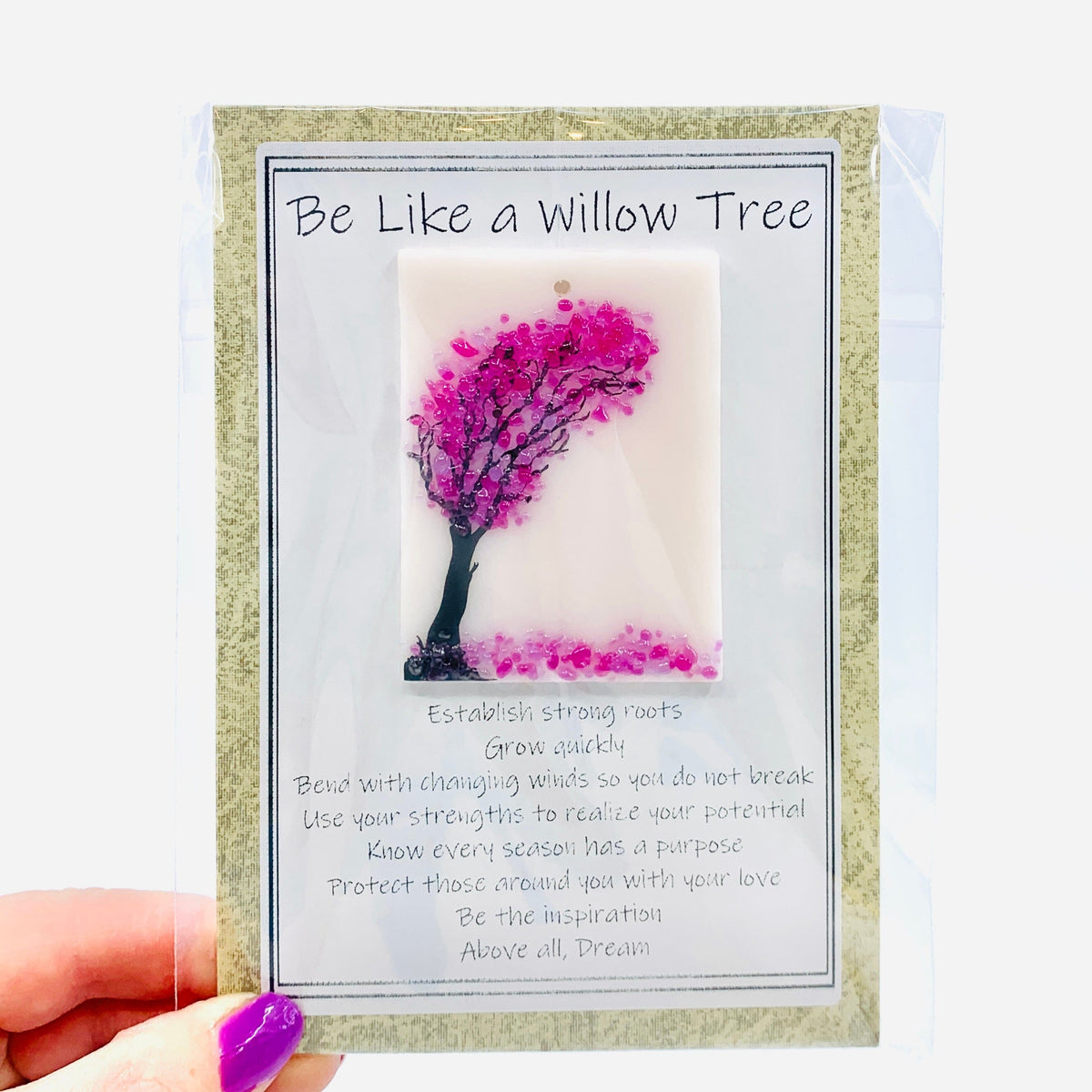 Fused Glass "Be Like a Willow Tree" Suncatcher 6 Decor Glimmer Glass Gifts 