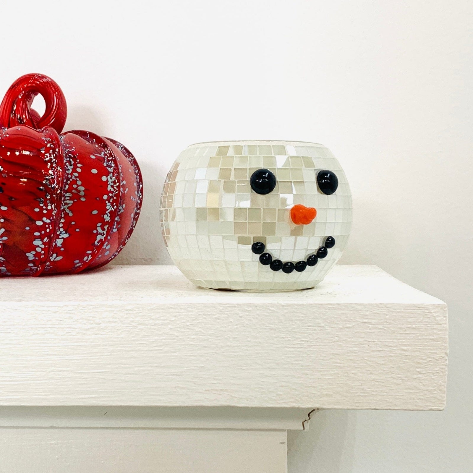 Mosaic Snowman Votive Holder Miniature Oak Street 