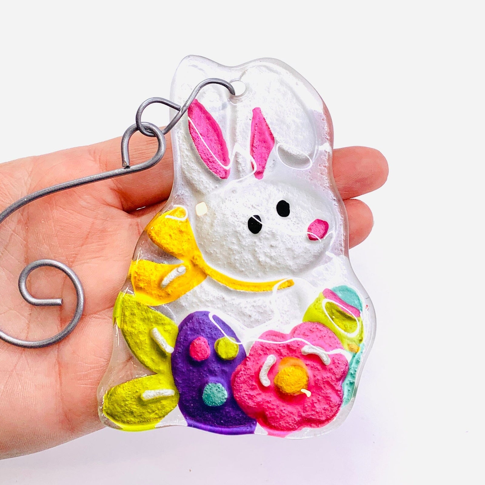 Glass Fusion Ornament 11, Easter Bunny Demdaco 