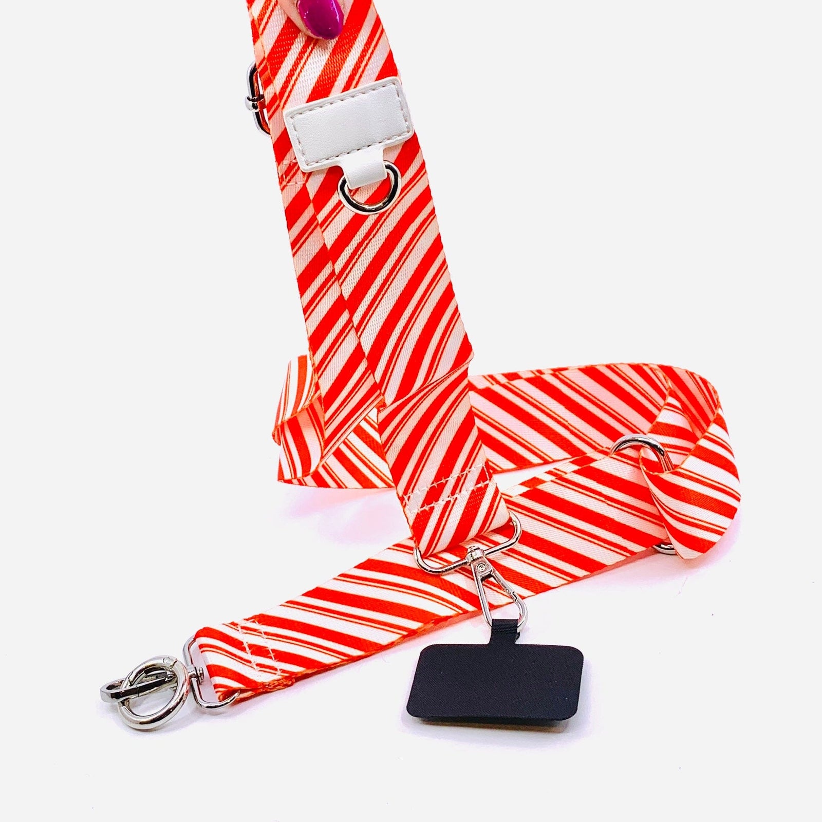 Crossbody Cell Phone Strap, Candy Cane Stripe Save The Girls 