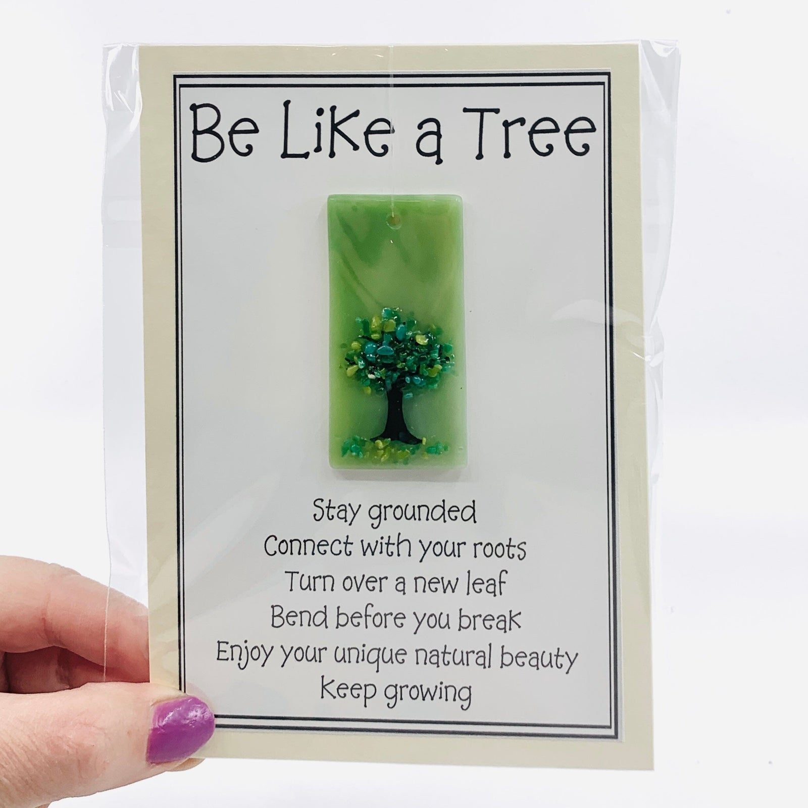 Fused Glass "Be Like a Tree” Suncatcher 39 Decor Glimmer Glass Gifts 