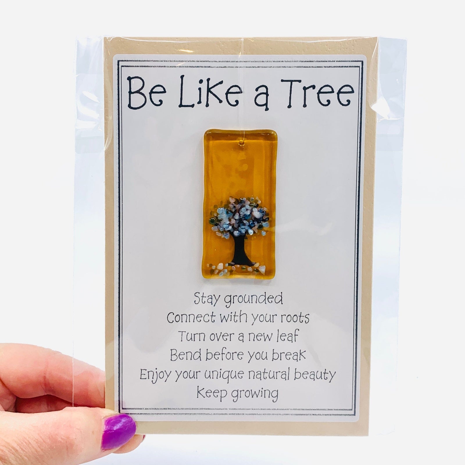 Fused Glass "Be Like a Tree” Suncatcher 38 Decor Glimmer Glass Gifts 