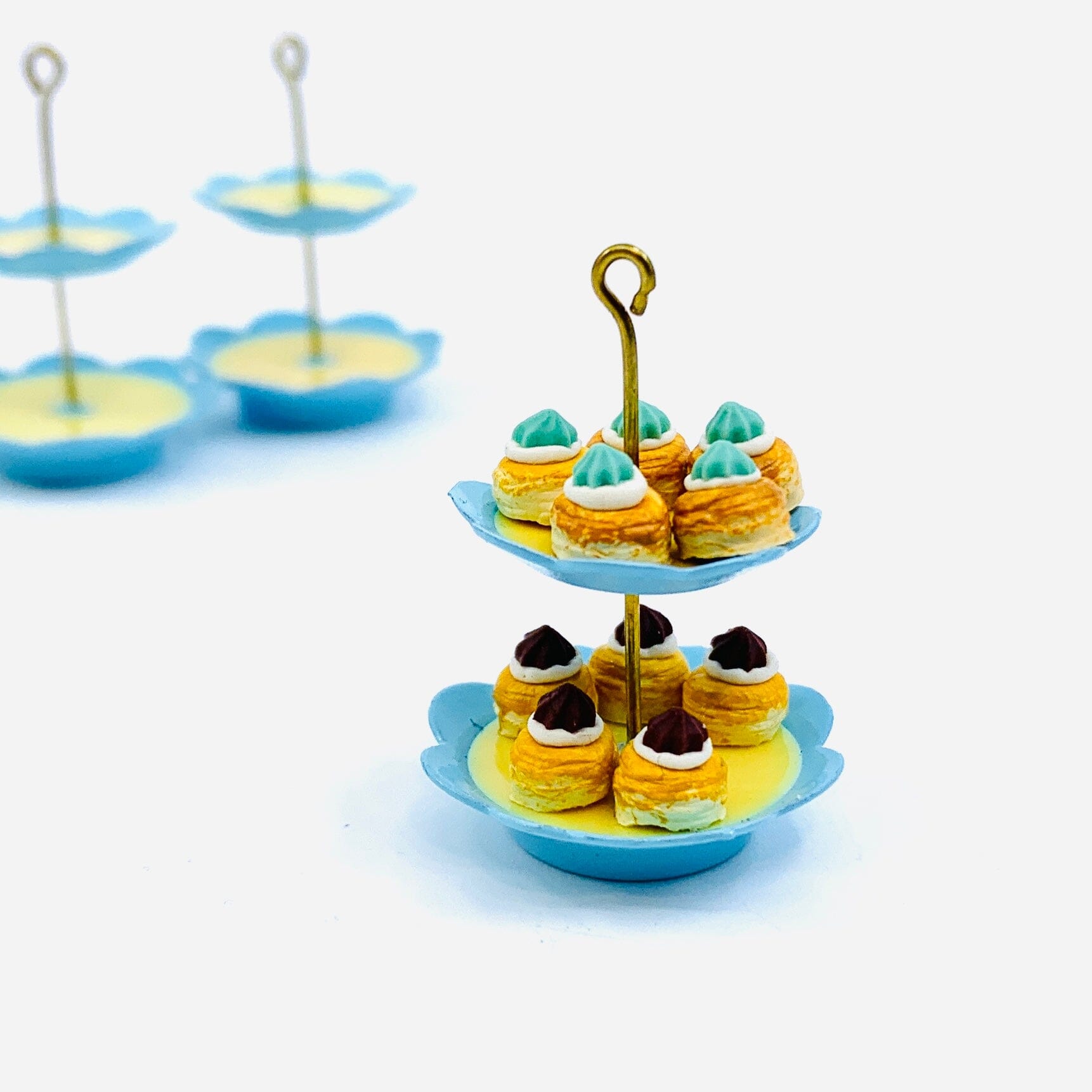 Tiniest Blue Tiered Serving Stand with Pastries Miniature - 