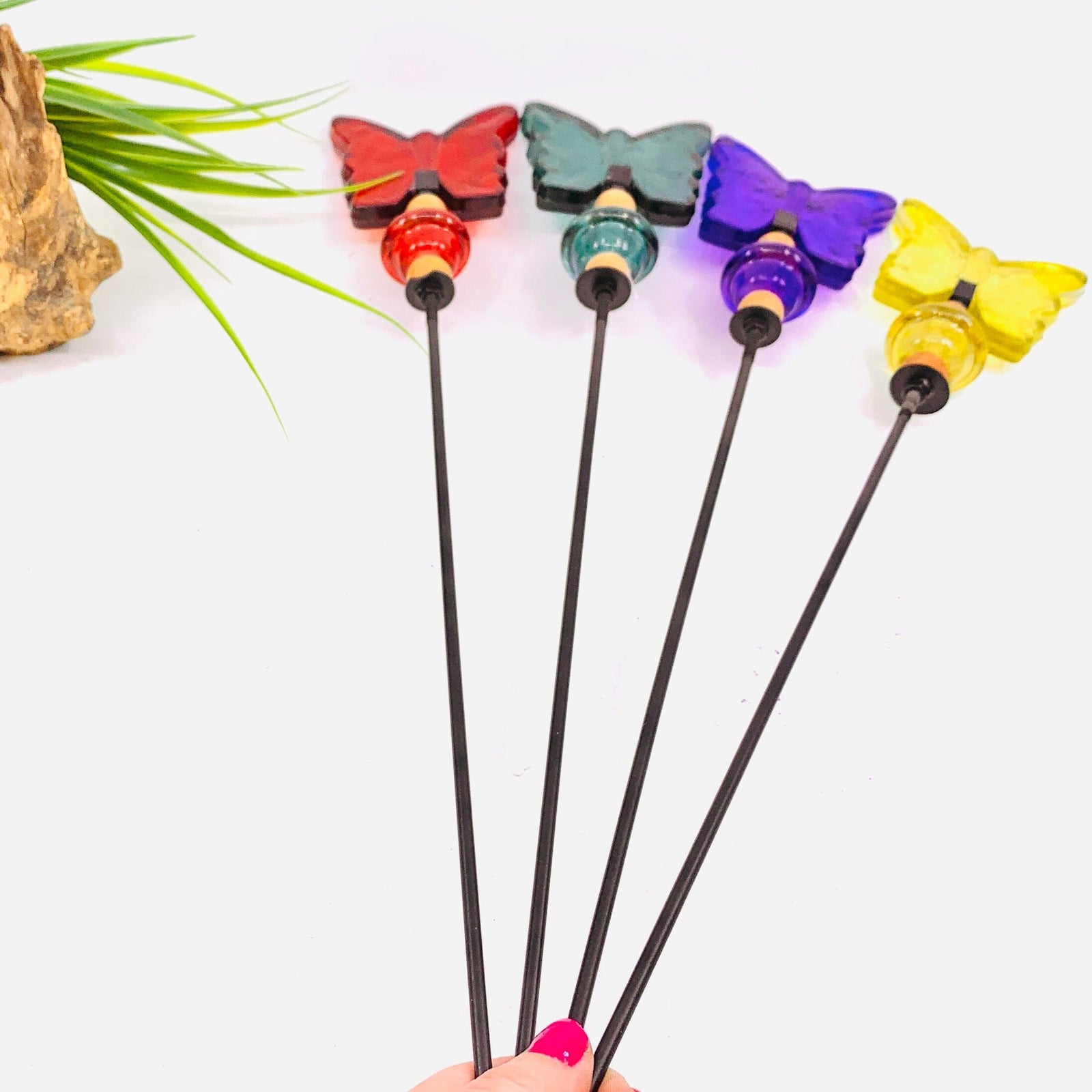 Large Glass Butterfly Garden Stakes, Purple Oak Street 