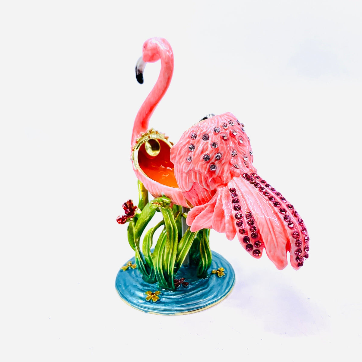 Bejeweled Enamel Trinket Box 10, Flamingo