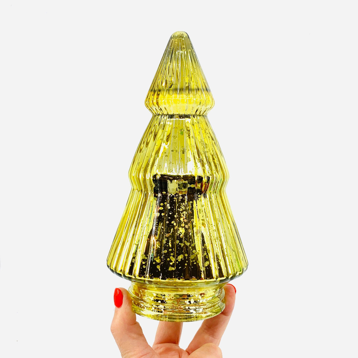 Mercury Glass Ribbed Tree 3, Gold Diamond Star 