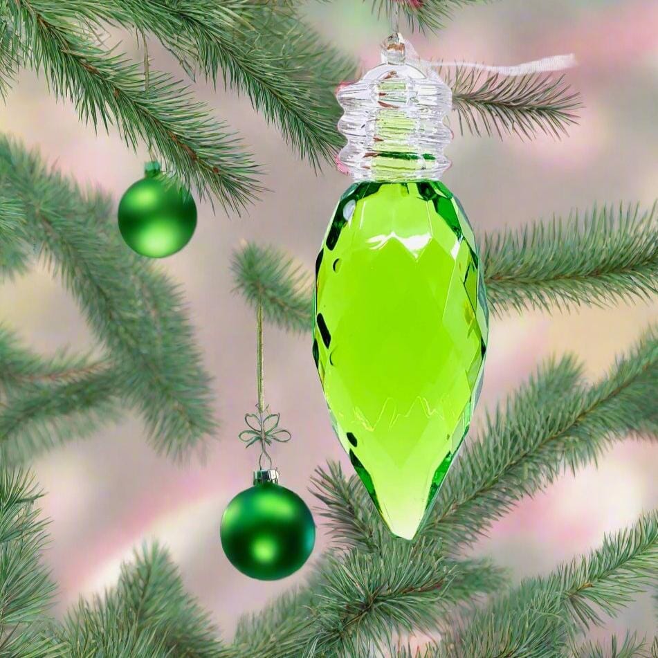 Vintage Bulb Acrylic Crystal Ornament 3, Green Ornament GANZ 