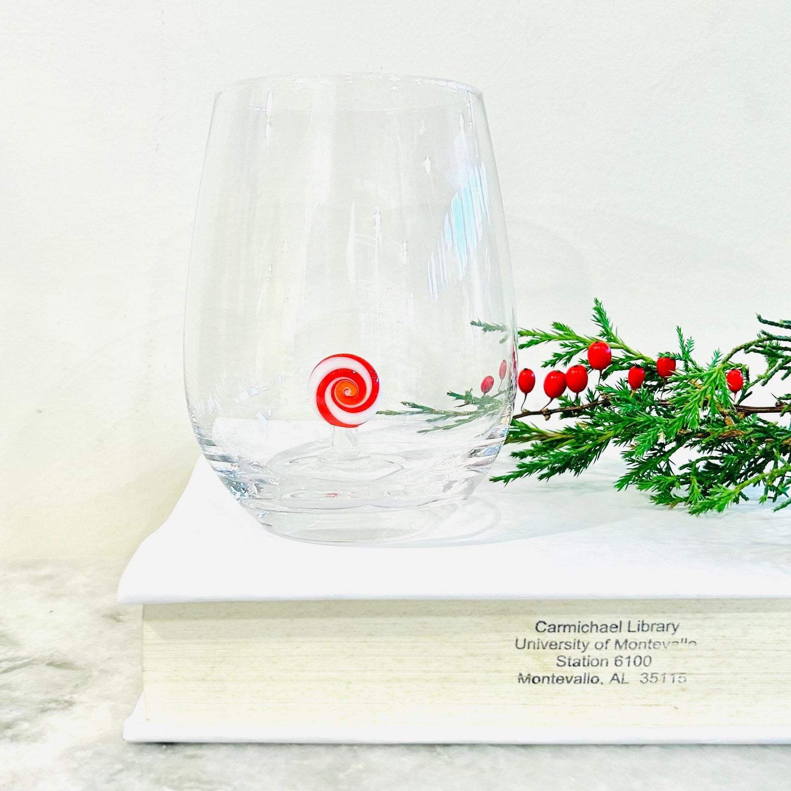 Black Friday Holiday Wine Glass, Peppermint Swirl Decor Trade-Cie 