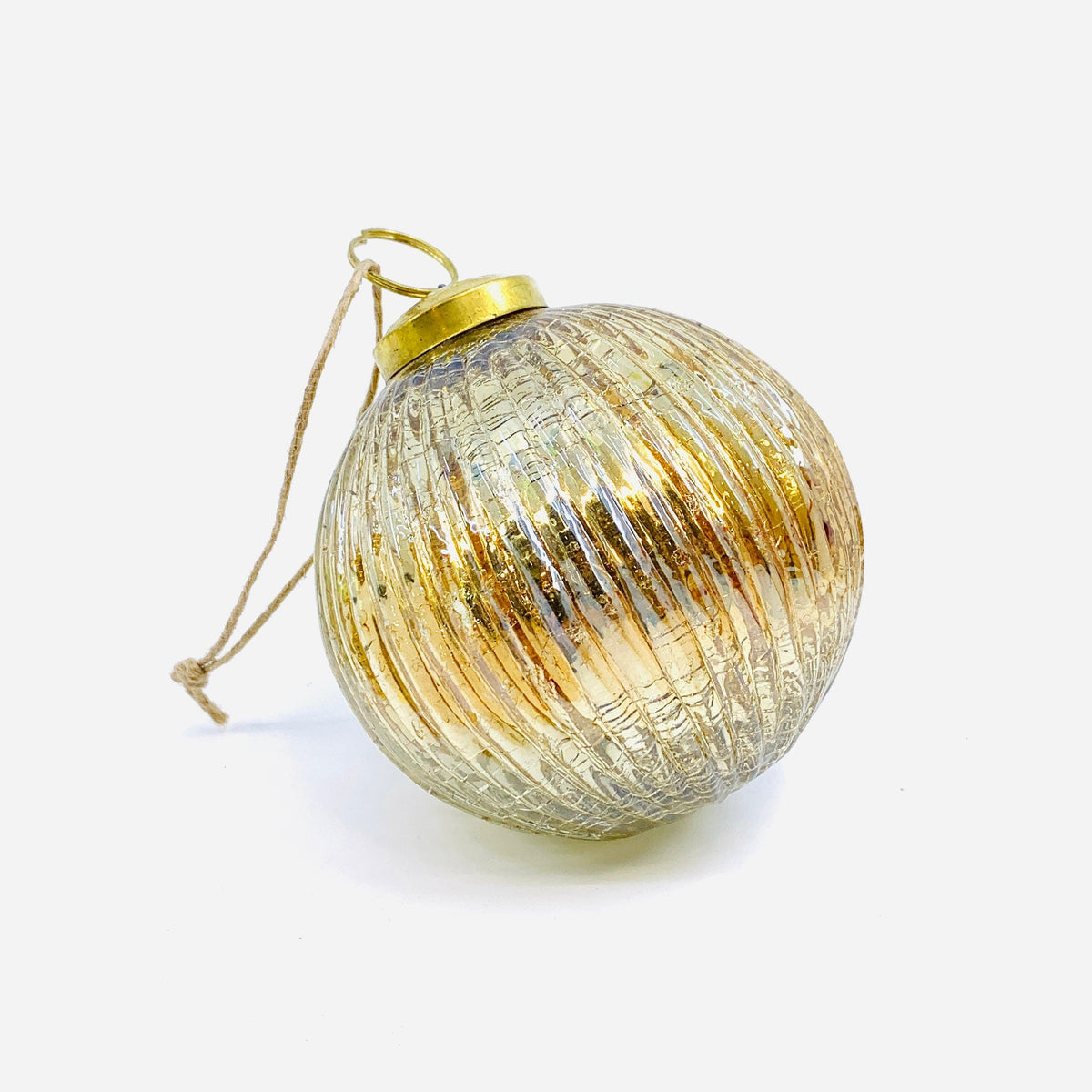 Mercury Glass Ribbed Crackle Ornament 22, Champagne India House Brass 