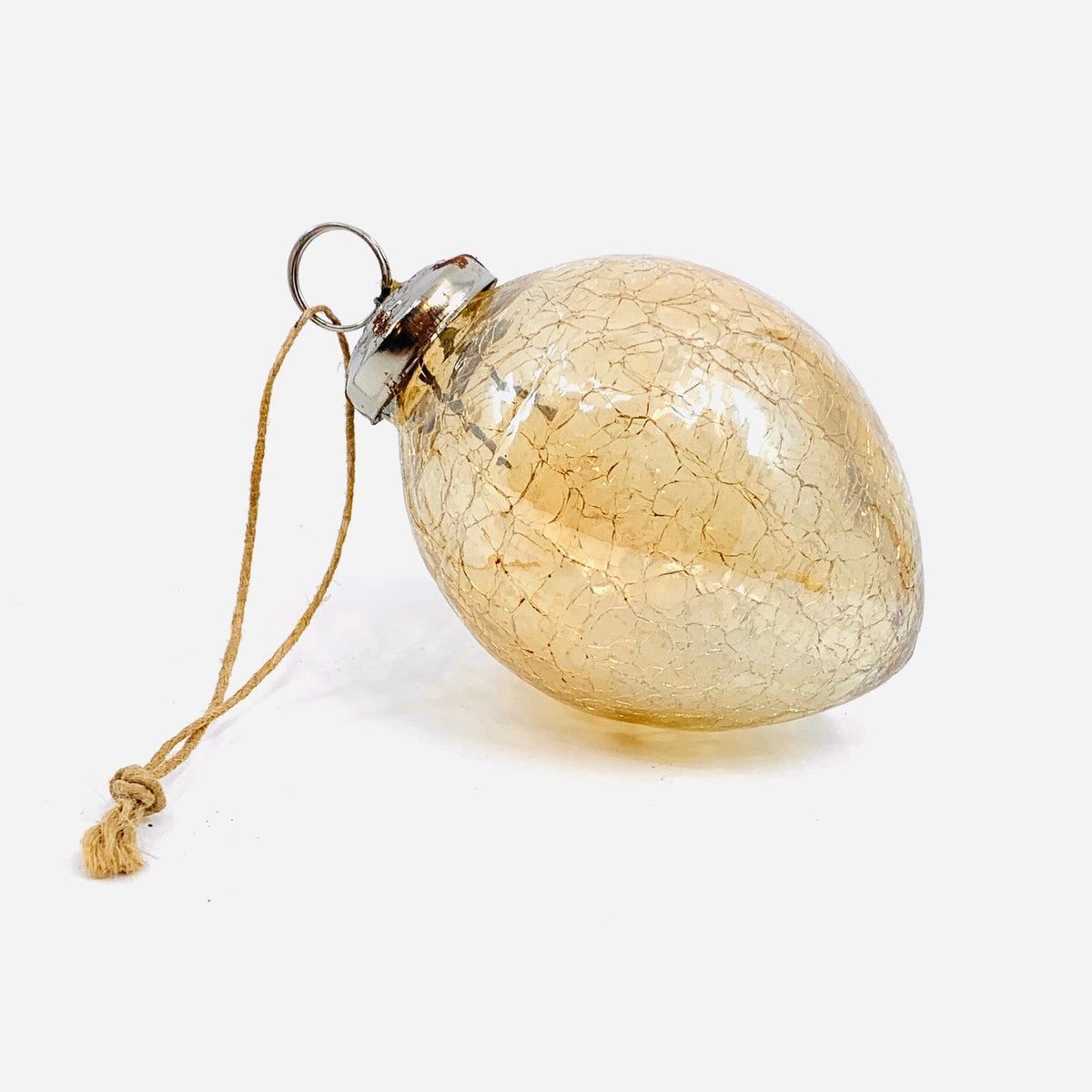 Crackle Glass Oval Ornament 5, Champagne