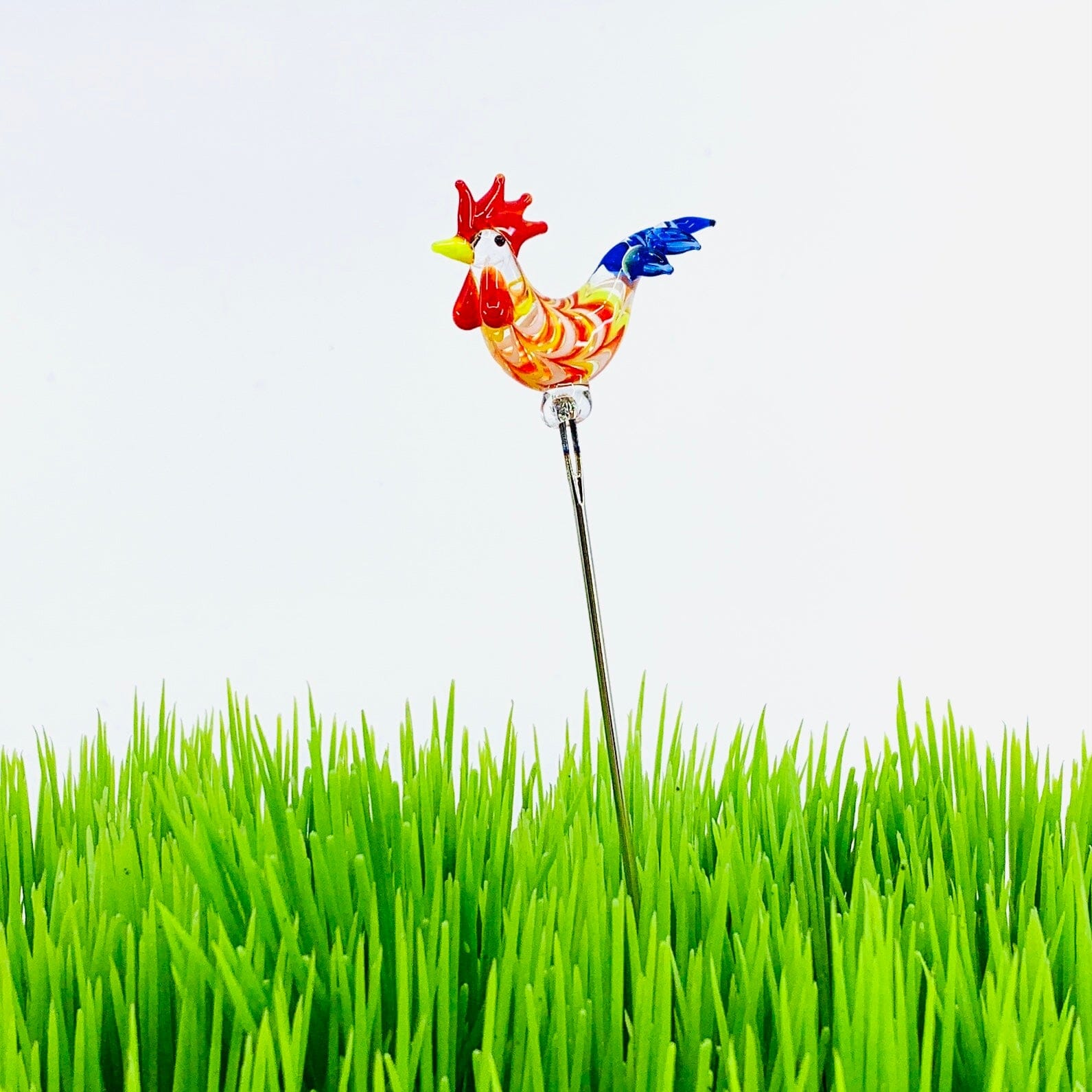 Tiny Glass Animal Garden Stake 4, Rooster Decor - 