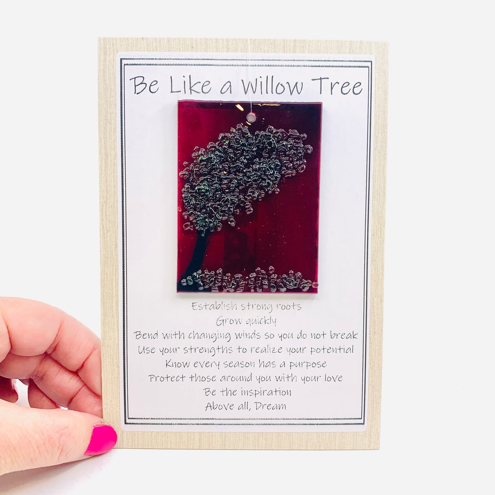 Fused Glass "Be Like a Willow Tree" Suncatcher 11 Decor Glimmer Glass Gifts 